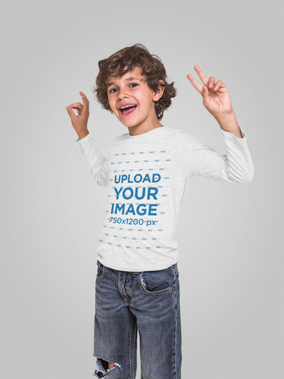 Mockup of a Happy Boy Wearing a Long Sleeve T-Shirt