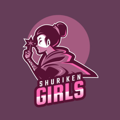 Gaming Logo Template Featuring a Female Ninja Warrior with a Shuriken