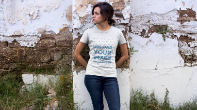 Shirt Video of a Woman Leaning Against an Old Wall 