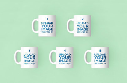 Render Mockup of Five 11 oz Coffee Mugs Over a Solid Color Background 204-el