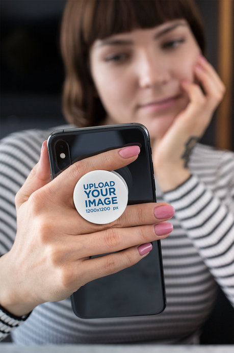 Phone Grip Mockup of a Woman Leaning on Her Hand