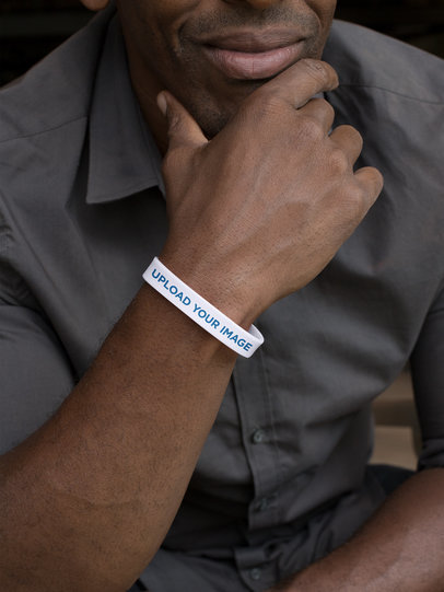 Silicone Wristband Mockup of a Man Posing 