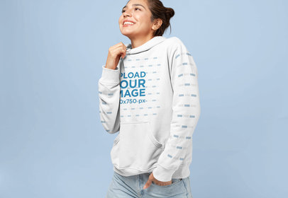 Pullover Hoodie Mockup of a Smiling Woman with a Messy Bun 