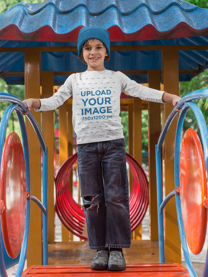Long Sleeve Tee Mockup of a Happy Kid at a Playground 28121
