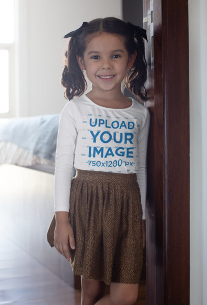 Long Sleeve T-Shirt Mockup of a Girl Leaning Against a Door 