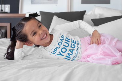 Long Sleeve T-Shirt Mockup of a Girl in Her Bedroom 