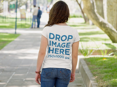 Back of a Young Woman T-Shirt Mockup Strolling in a Park a9178b
