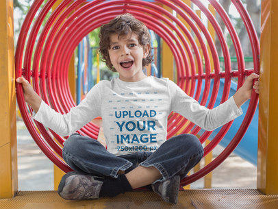 Long Sleeve Tee Mockup of a Boy Playing on a Playground 