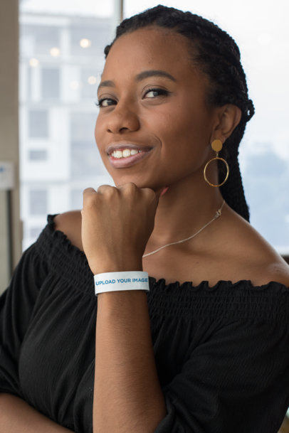 Paper Wristband Mockup of a Woman Posing 