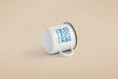 Minimal Mockup of a 12 oz Enamel Mug Lying on a Solid Color Surface 