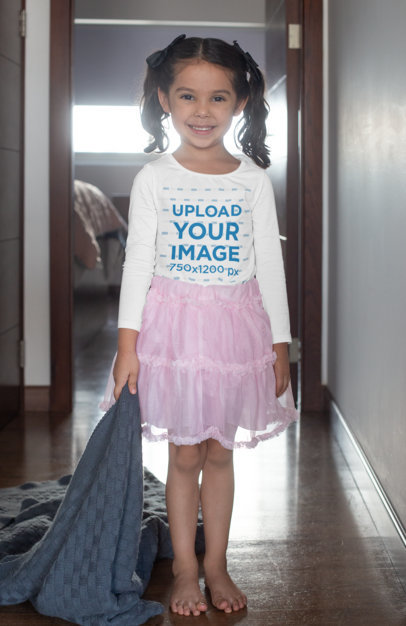 Long Sleeve Tee Mockup of a Girl Dragging a Blanket 28109