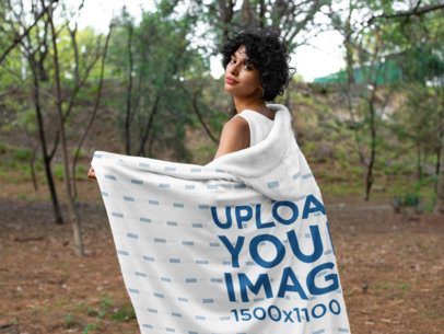 Hooded Fleece Blanket Mockup of a Woman Walking in the Woods 28136