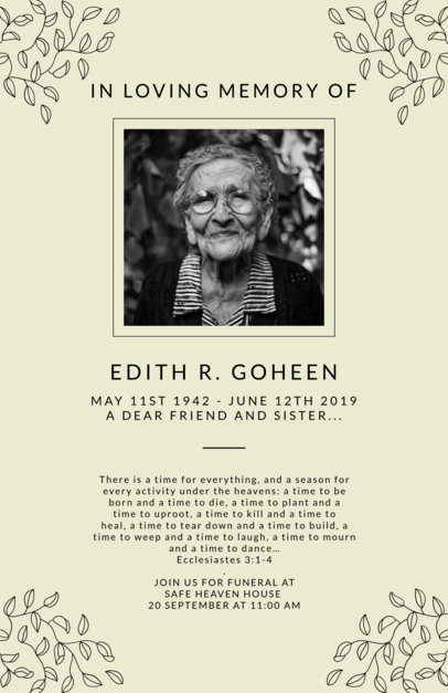 Funeral Program Template with Leaves Clipart 1643