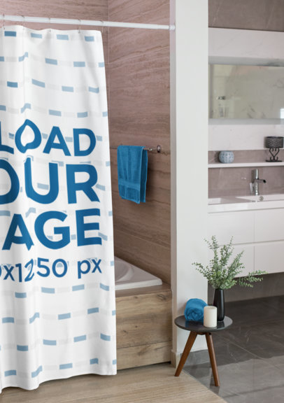 Mockup of a Shower Curtain in a Minimalist Bathroom  