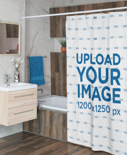 Mockup of a Shower Curtain Hanging in a Neat Bathroom 