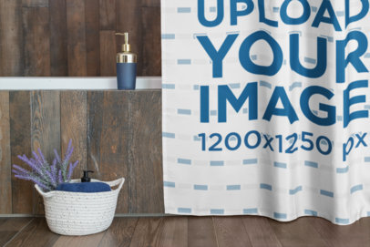 Shower Curtain Mockup Featuring a Bathroom Basket 
