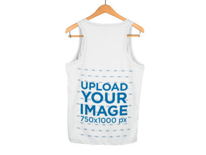 Mockup of the Back of a Tank Top Hanging Over a Flat Backdrop
