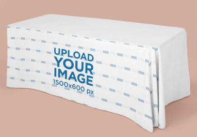 Exhibition Tablecloth Mockup Featuring a Wide Table in a Plain Background 