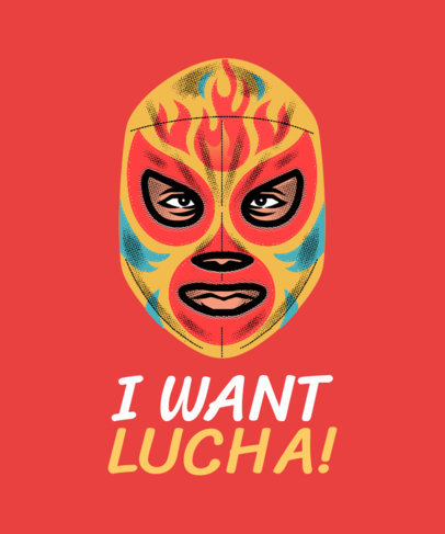 T-Shirt Design Template with a Wrestler in a Flaming Mask
