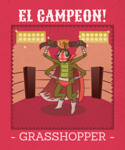 T-Shirt Design Template with a Grasshopper Holding a Wrestling Belt
