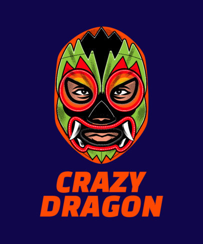 T-Shirt Design Template Featuring a Wrestler in a Dragon-Design Mask
