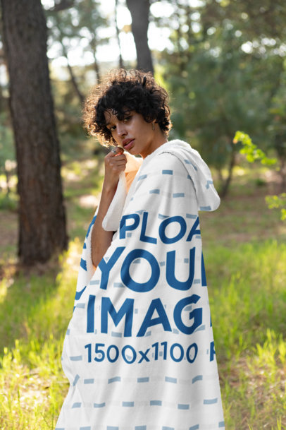 Hooded Fleece Blanket Mockup Featuring a Young Woman Outdoors  28129