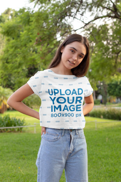 Crop Top Mockup of a Young Woman at a Park 