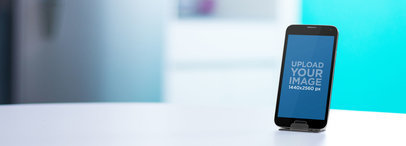 Android Phone Mockup Standing on a White Table
