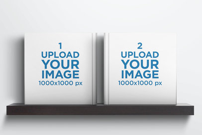 Mockup of Two Hardcover Books Standing on a Shelf 