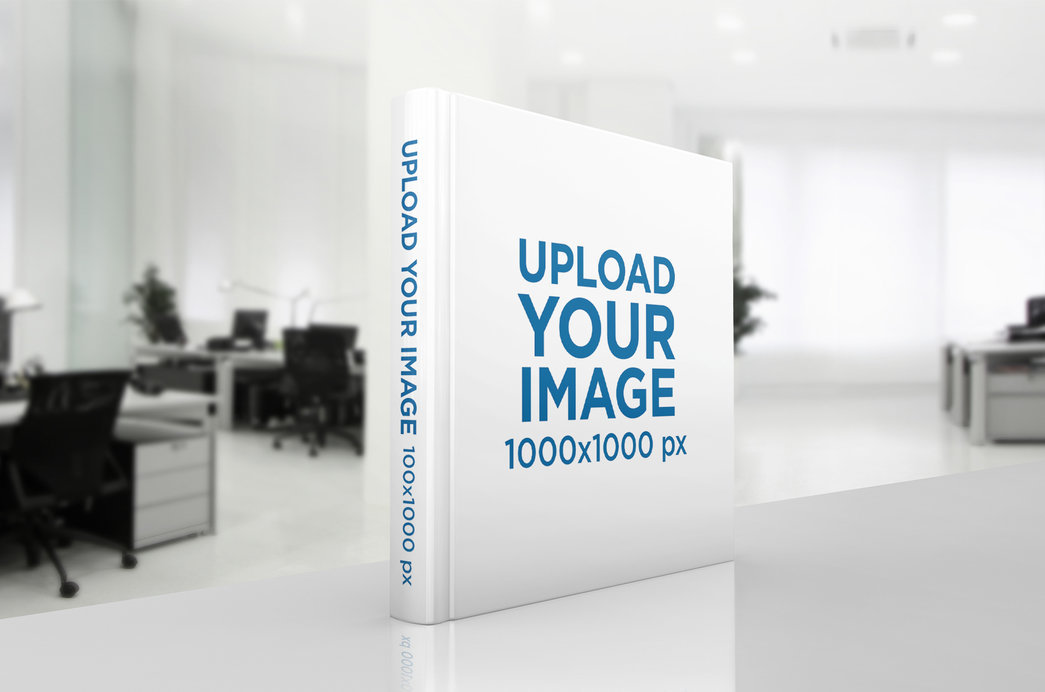 Mockup of a Hardcover book Standing in an Office Desk