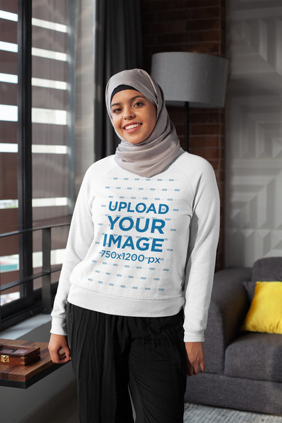 Crewneck Sweatshirt Mockup of a Woman with a Hijab 