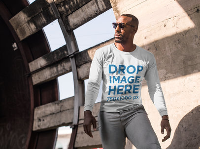 Man at Construction Site Long Sleeve T-Shirt Mockup