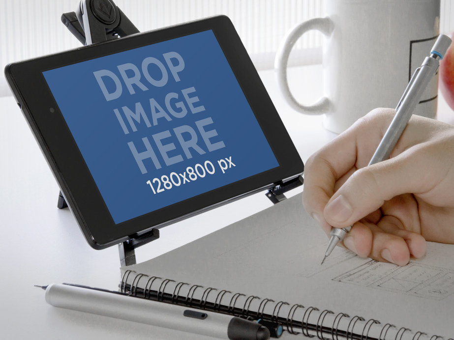 Mockup of Someone Working Using a Nexus 7