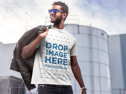 Stylish Young Man at an Industrial Site T-Shirt Mockup