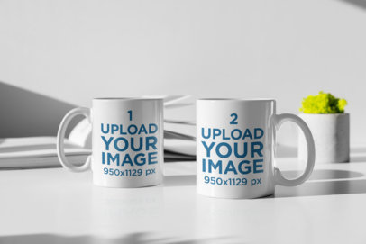 Minimal Mockup Featuring Two 11 oz Coffee Mugs Standing on a White Table 397 el1