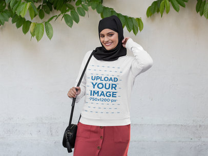 Crewneck Sweatshirt Mockup of a Smiling Woman Wearing a Hijab
