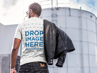 Back Mockup of a Stylish Man Wearing a T-Shirt at an Industrial Area