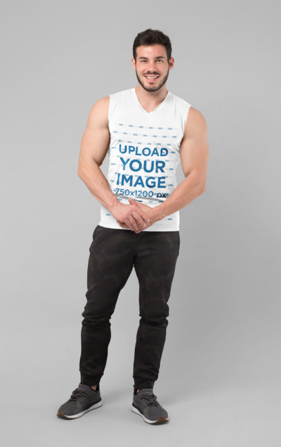 Mockup of a Fitness Man Posing with a Sleeveless Shirt