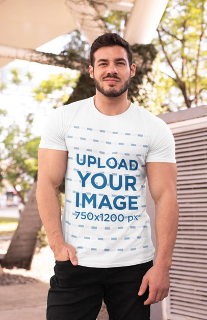 T-Shirt Mockup of a Muscled Man Smirking at the Camera