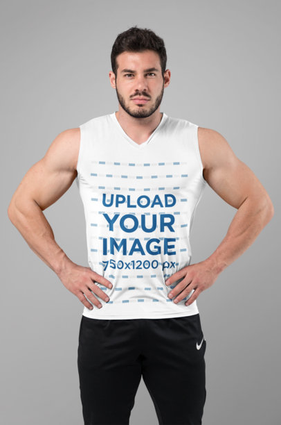 Sleeveless Shirt Mockup of a Fit Man with Hands on His Waist