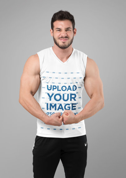 Tank Top Mockup Featuring a Muscled Man Flexing His Arms 28528