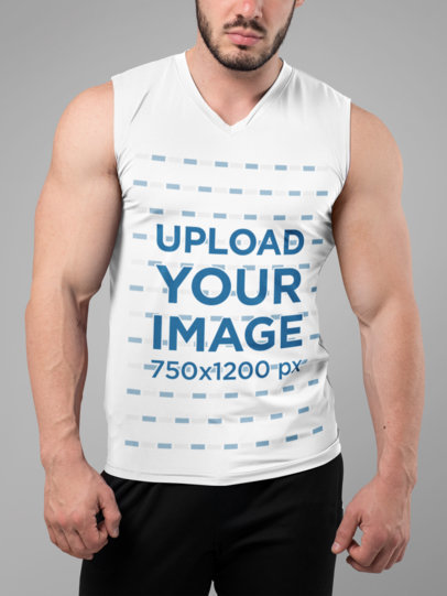 Sleeveless Shirt Mockup of a Bearded Man at a Studio 