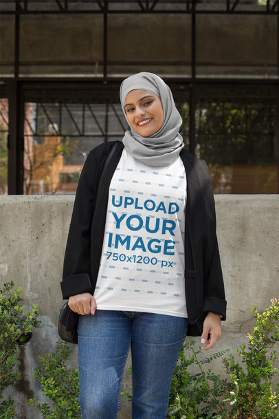 T-Shirt Mockup of a Woman with a Hijab and a Blazer 
