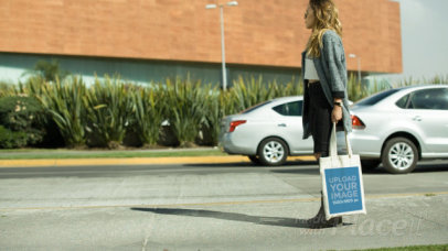 Tote Bag Video Featuring a Woman Standing in the Street 13982