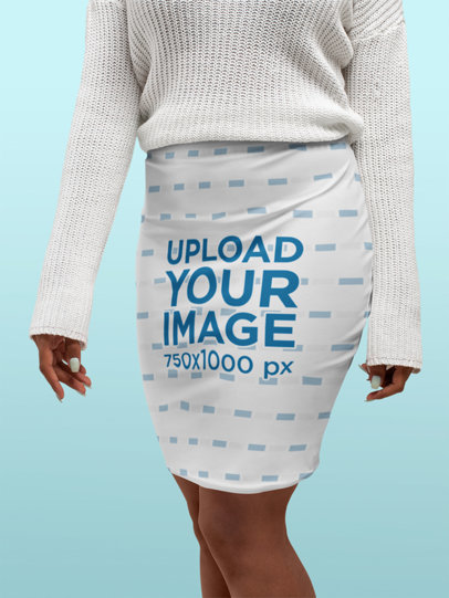 Pencil Skirt Mockup Featuring a Woman Wearing a Sweater at a Studio