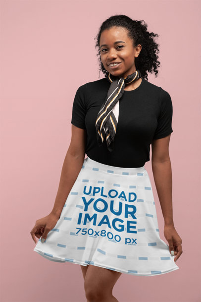 Skater Skirt Mockup of a Smiling Woman with a Scarf
