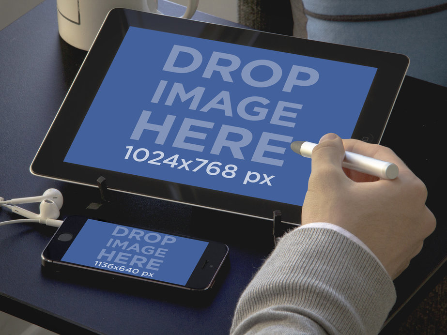 Mockup of Someone Working with an iPad and an iPhone