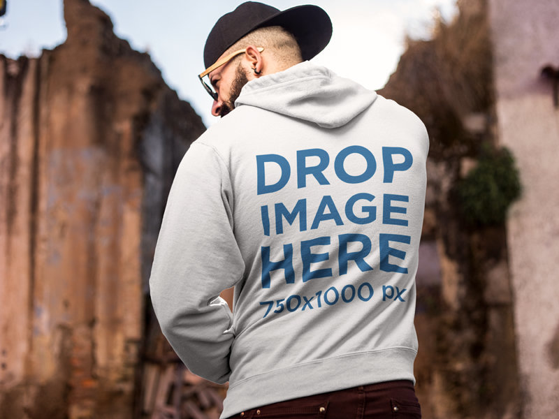 Mockup of the Back of a Hipster Wearing a Hoodie