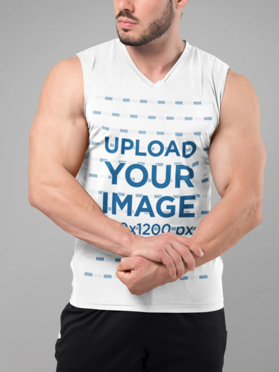 Sleeveless Shirt Mockup of a Man Showing His Muscles
