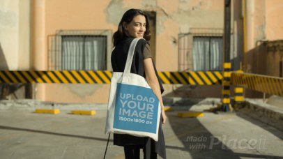 Tote Bag Video of a Woman Posing in Front of an Old Building 13935